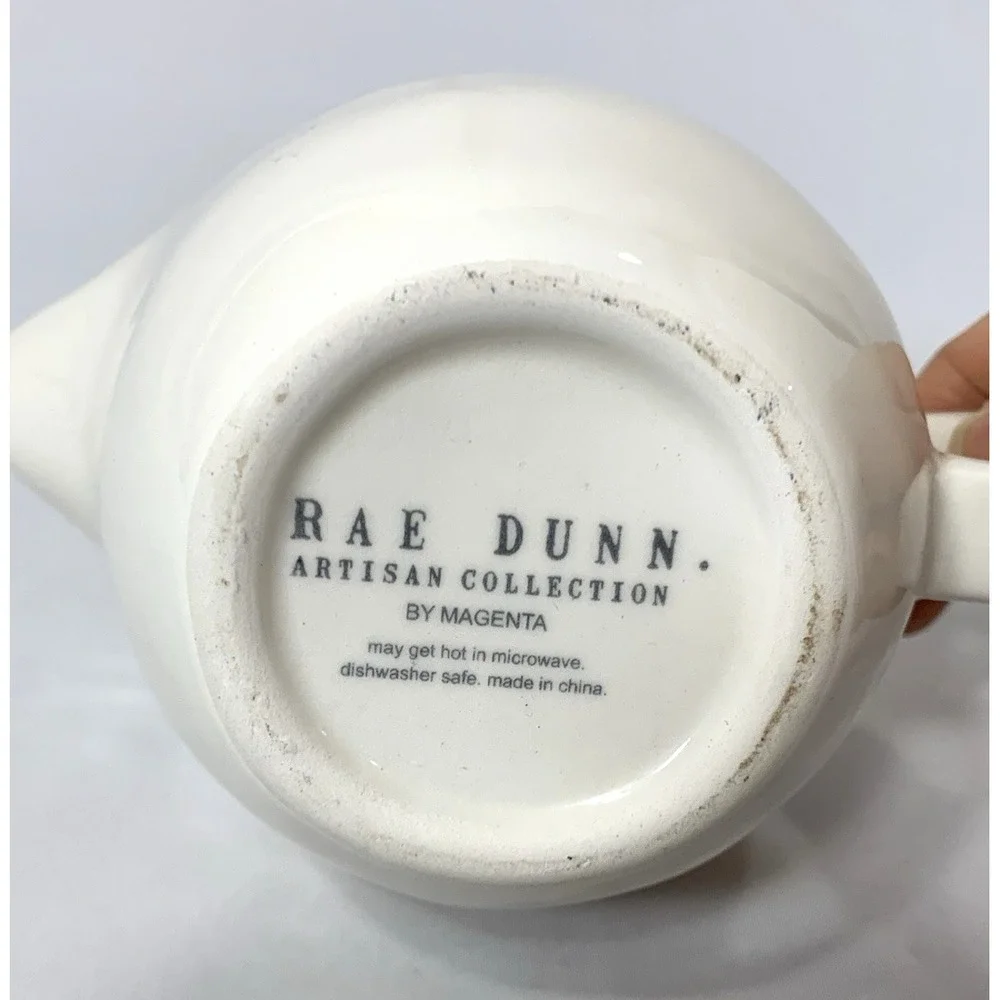 Rae Dunn Cream Pitcher Ceramic Ivory‎ Typewriter Font Artisan Magenta EUC